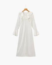 Pearl Button Ruffle Midi Dress